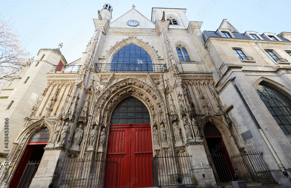 The Church of Saint-Merri is a parish church in Paris, located along the busy street Rue Saint Martin, on the Rive Droite. Paris. France.