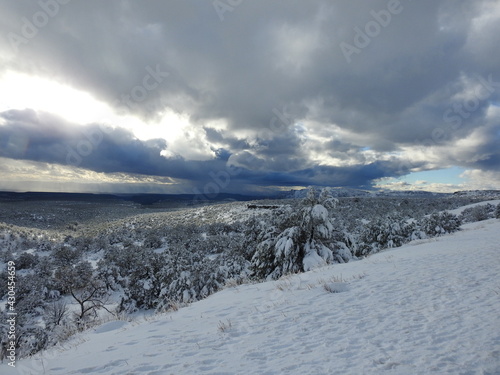 The beautiful winter scenery of the Coconino National Forest, Oak Creek Canyon Scenic Drive, Arizona State Route 89A.