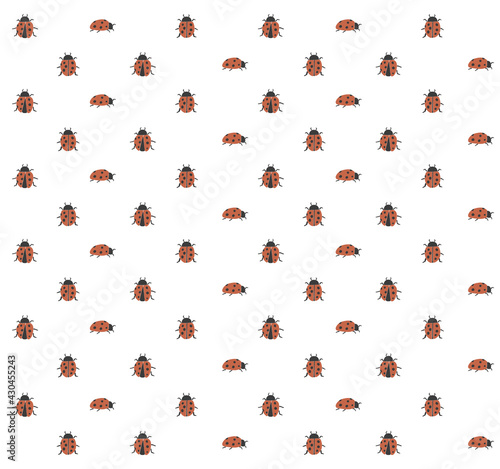 Abstract ladybug pattern decoration, boho spring insect pattern, decorative ladybirds, design for decoration, wrapping paper, fabric, print or textile, vector illustration