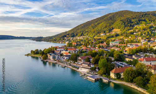 Tegernsee, Germany. Lake Tegernsee in Rottach-Egern (Bavaria), Germany near the Austrian border. Aerial view of the lake "Tegernsee" in the Alps of Bavaria. Bad Wiessee. Tegernsee lake in Bavaria.