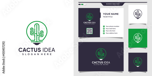 Cactus logo with bulb lamp style and business card design Premium Vector