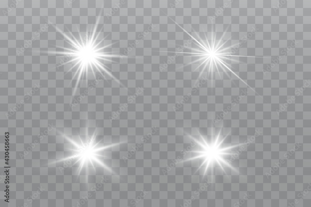 Glow effect. Star sparkles on a transparent background. Vector illustration. the sun Glow effect. Star sparkles on a transparent background. Vector illustration. the sun
