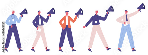 Business marketing concept. Promotion, marketing strategy speakers with megaphones isolated vector illustration. Announcement business concept