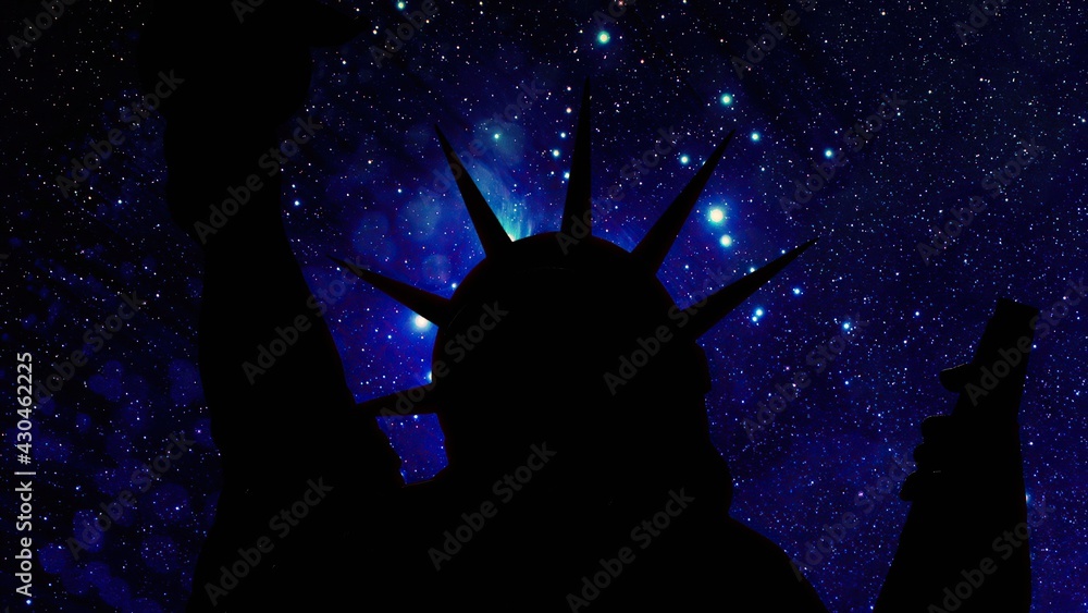 The statue of liberty of New York City against stars at night The statue of liberty of New York City against stars at night