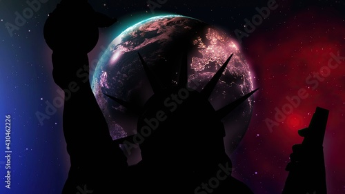 The statue of liberty of New York City against earth in space © alexskopje