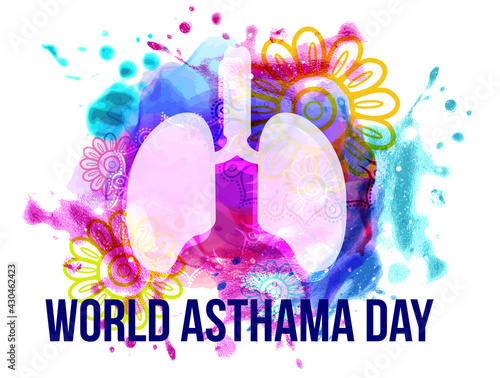 Vector illustration of a Background for World Asthma Day. awareness poster with healthy lungs and inhaler. Vector illustration.