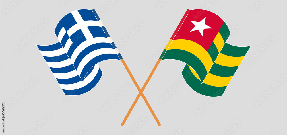 Crossed and waving flags of Greece and Togo Crossed and waving flags of Greece and Togo