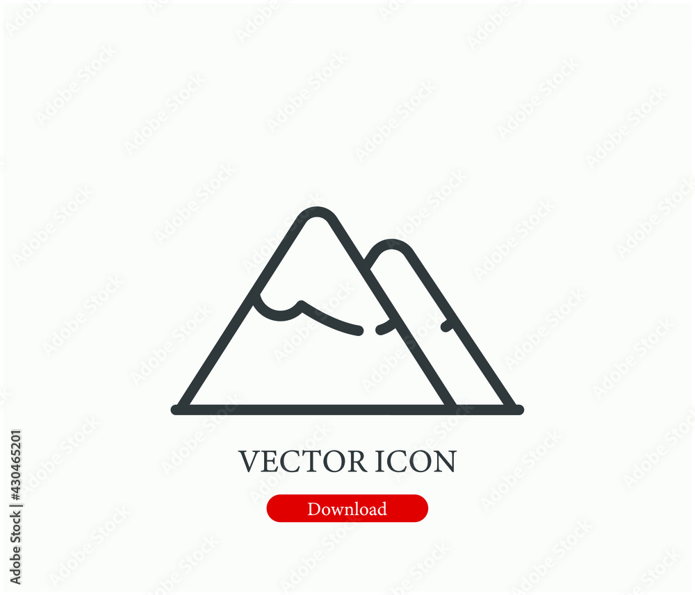 Mountain vector icon. Editable stroke. Linear style sign for use on web design and mobile apps, logo. Symbol illustration. Pixel vector graphics - Vector Mountain vector icon. Editable stroke. Linear style sign for use on web design and mobile apps, logo. Symbol illustration. Pixel vector graphics - Vector