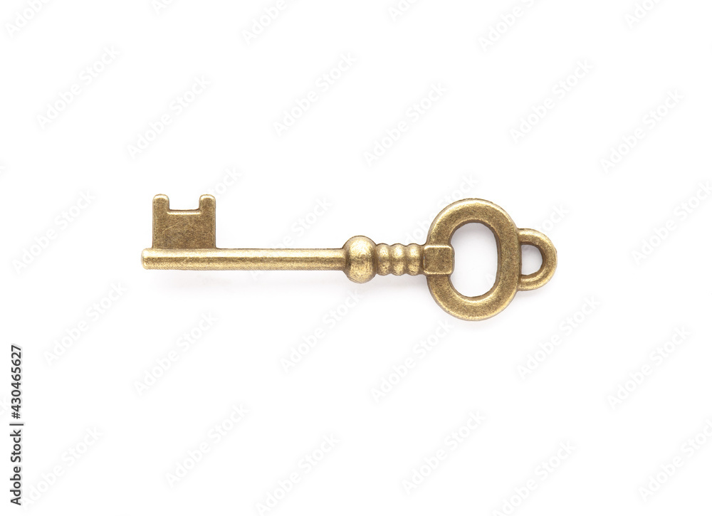 Decorative metal key on the empty white background Decorative metal key on the empty white background