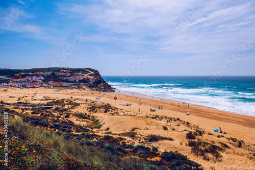 View of the Monte Clerigo beach on the western coastline of Portugal, Algarve. Stairs to beach Praia Monte Clerigo near Aljezur, Costa Vicentina, Portugal, Europe. © daliu