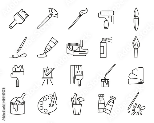 Painter Sign Thin Line Icon Set. Vector
