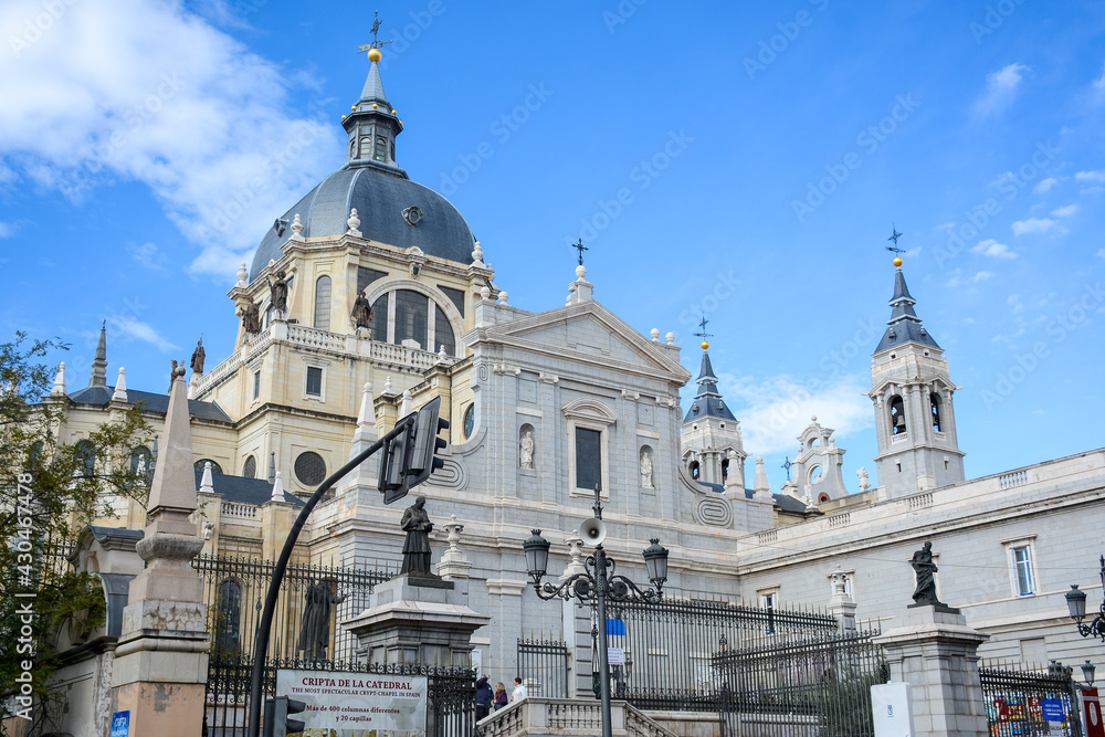 Madrid, Spain - October 25, 2020: View of Almudena Cathedral