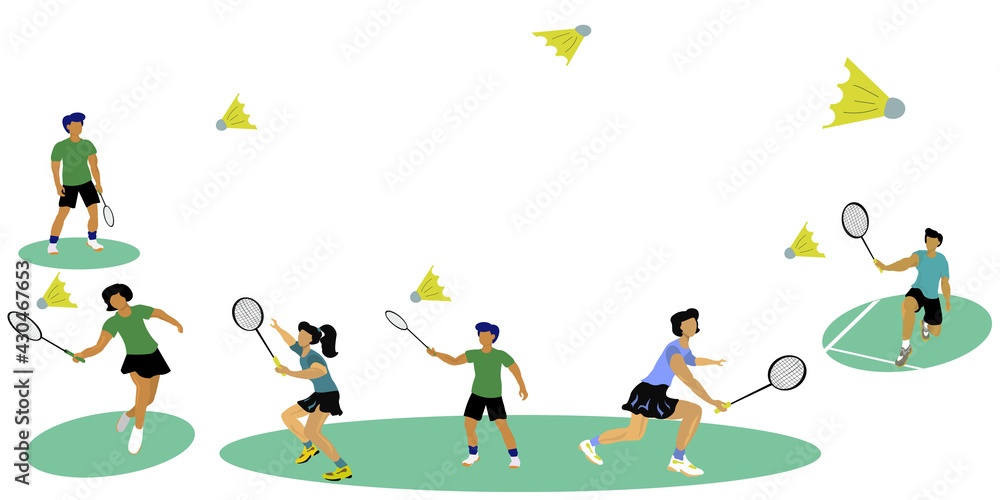 Fototapeta premium Banner with several badminton players