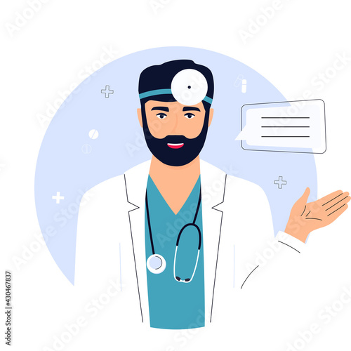 doctor with a stethoscope and in a white coat is holding clipboard. Telemedicine concept. Chat with a medical worker.