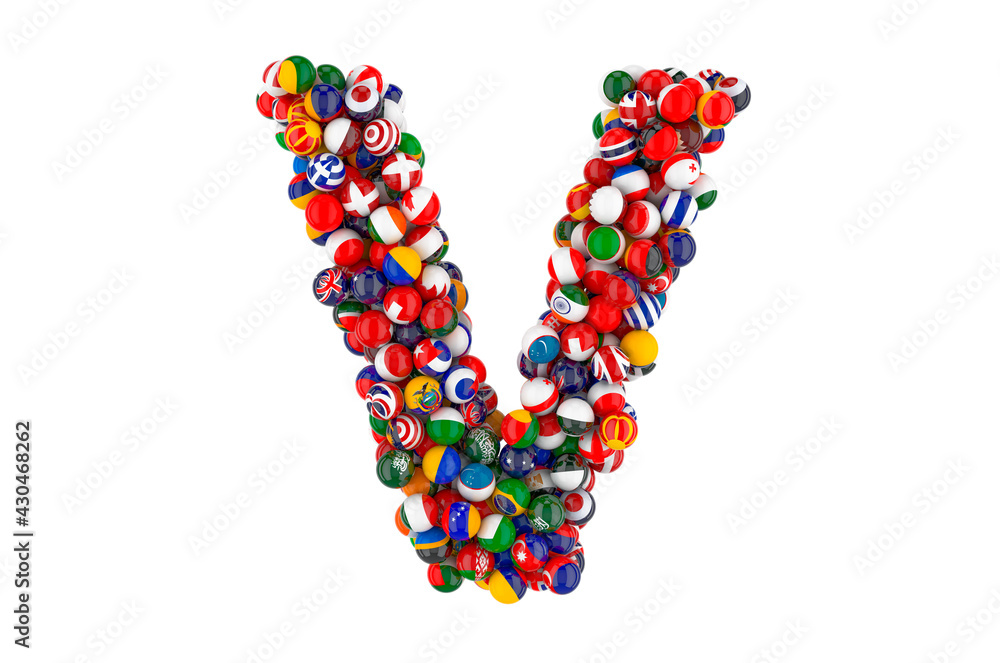 Letter V from flags of different countries, 3D rendering Letter V from flags of different countries, 3D rendering