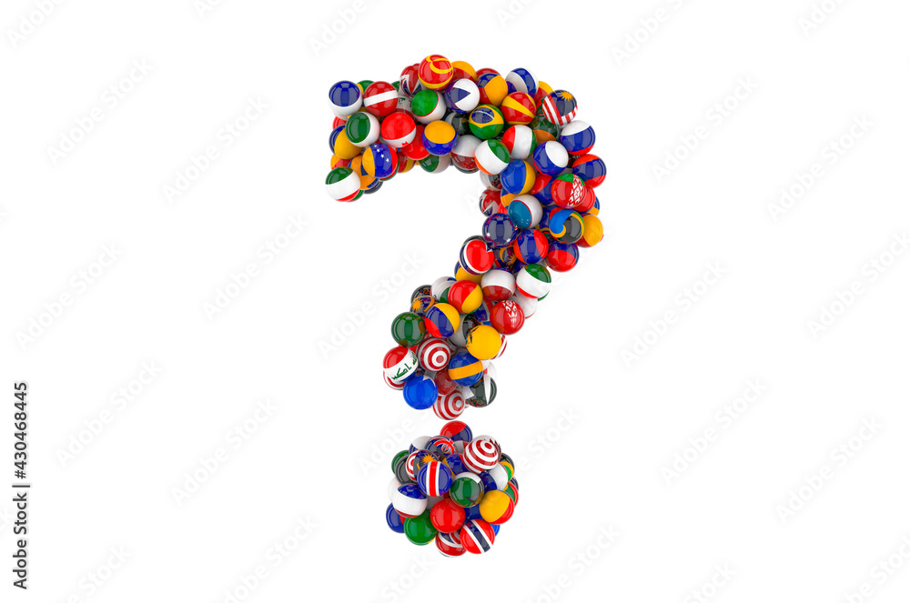 Question mark from flags of different countries, 3D rendering Question mark from flags of different countries, 3D rendering
