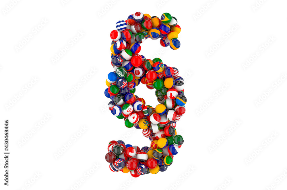 Section, paragraph symbol from flags of different countries, 3D rendering Section, paragraph symbol from flags of different countries, 3D rendering