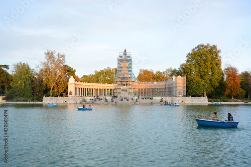 Madrid, Spain - October 25, 2020:  Big lake in El Retiro Park