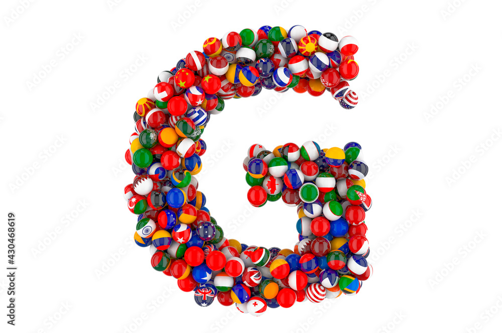 Letter G from flags of different countries, 3D rendering Letter G from flags of different countries, 3D rendering