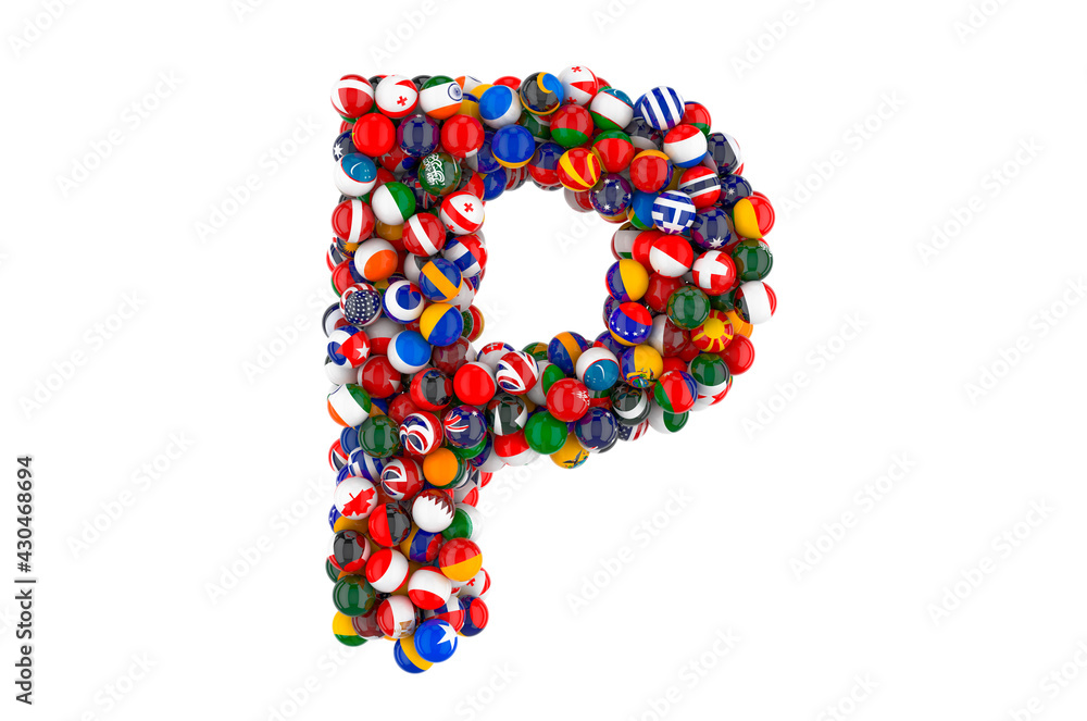 Letter P from flags of different countries, 3D rendering Letter P from flags of different countries, 3D rendering