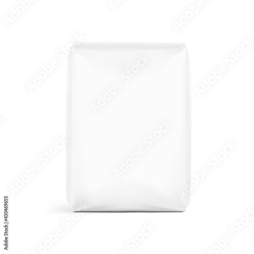 Bag with flat bottom mockup. Front, side and perspective view. Vector illustration. Easy to use for presentation your product, idea, promo, design. EPS