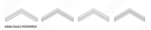 Vector illustration different shapes skirting boards for wall or floor isolated on white background. Set of realistic white baseboard icons in flat cartoon style. Isometric plastic or wood moldings.