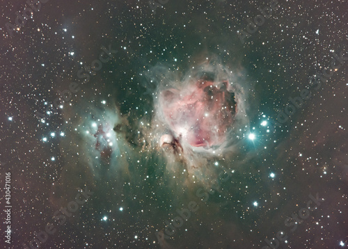 Orion and the running man nebula in the Orion Constellation deep space sky object with h alpha dust taken with a modified dslr