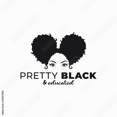 Black woman with afro ponytail hairstyle logo.