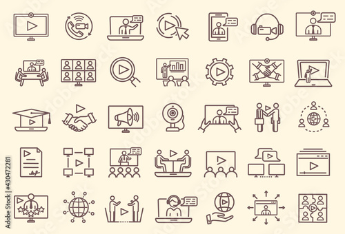 Online meeting icons set