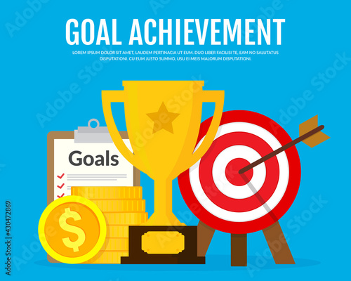 Goals and achievements concept. Vector illustration banner. Flat design. EPS 10.