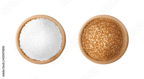 Eco bio brown sugar in wooden bowl isolated on black background