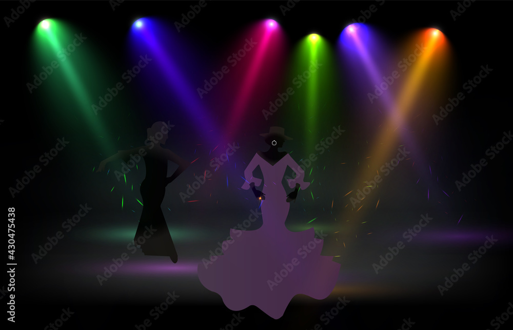 Silhouette Woman Group Dancing Night Club Light Flat Vector Illustration Silhouette Woman Group Dancing Night Club Light Flat Vector Illustration
