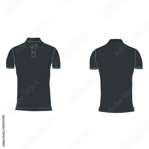 mens slim fit polo shirt design 2 button placket mock up clothing fashion template garment vector illustration front and back view side slit,longer back body 
