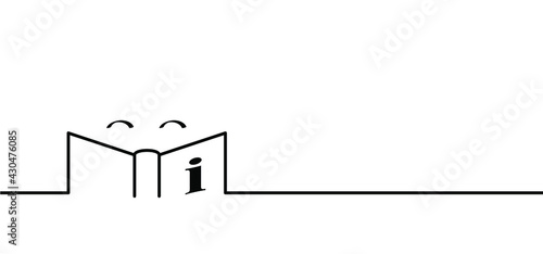 Cartoon info reading open book. Books I icon. Vector e book sign. Line pattern. Lecture symbol.  News paper, magazine, newspaper, tablet, notebook symbol logo. See owner's manual, information.