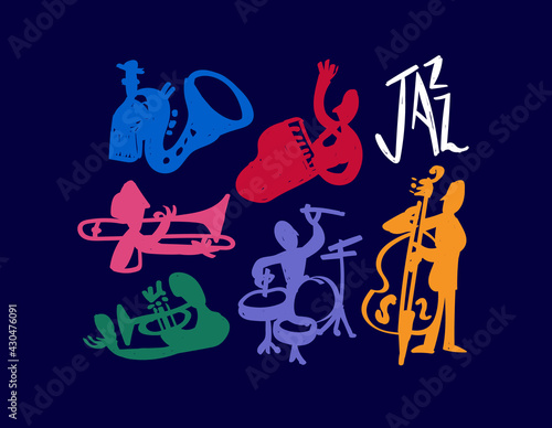 Jazz music band player hand drawn doodle set © Cienpies Design