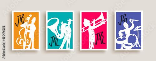 Jazz musician band player men doodle poster set