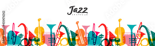 Jazz music instrument doodle cartoon banner photo