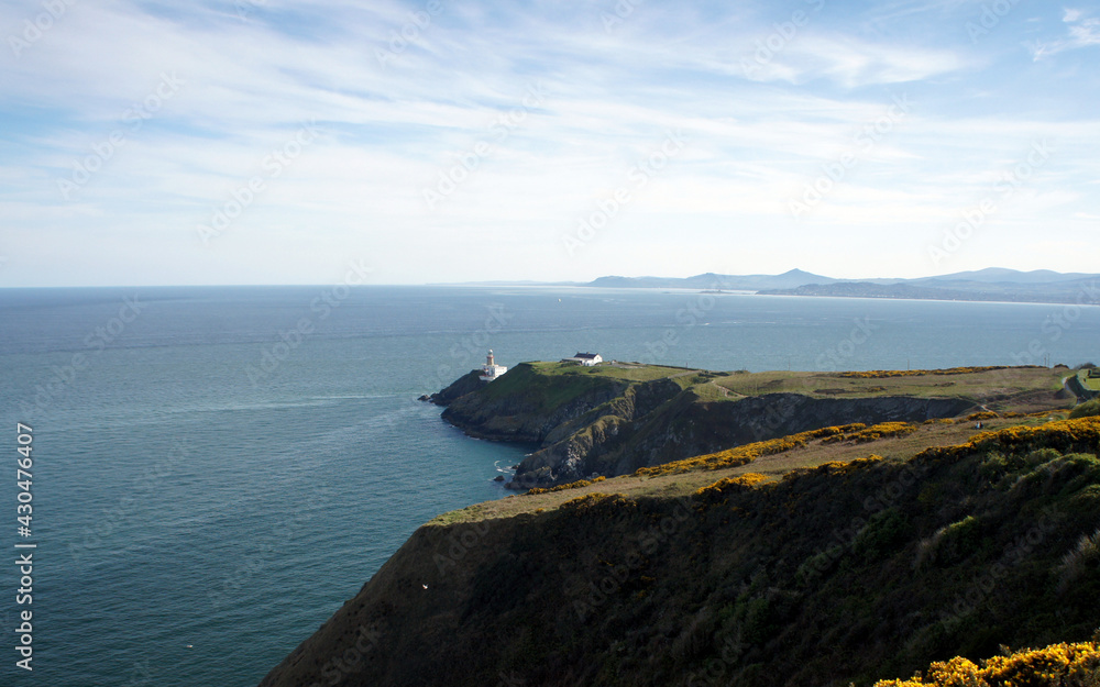 Walk along the shores of the Irish Sea, Howth Peninsula, View of Baily Lighthouse.Ireland.