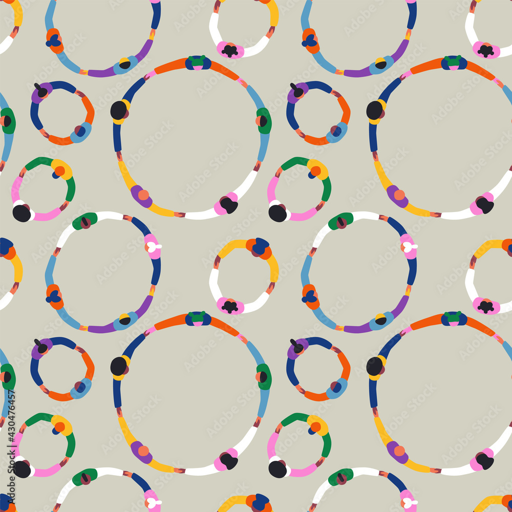 Diverse people round circle seamless pattern
