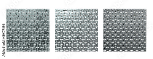 Metal diamond plates with different levels of polishing isolated on the white background. 3d rendering