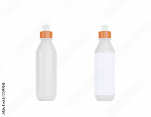 Semi-transparent plastic 250ml bottle with orange push pull bottle cap for mockup and branding.
