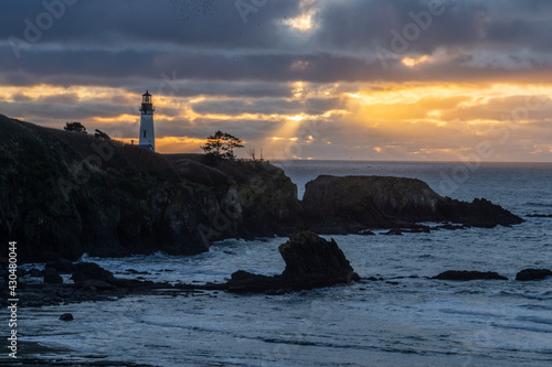 The Yaquina Head Lighthouse at Sunset near Newport on the Oregon coast