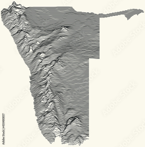 Light topographic map of the Republic of Namibia with black contour lines on beige background