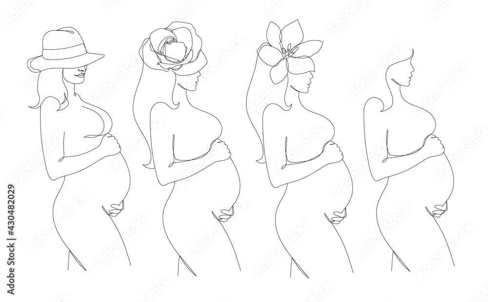 Pregnant woman in a hand drawn line art style.