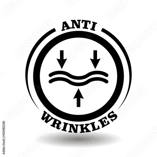 Circle vector logo for Anti wrinkles cosmetics packaging. Anti- aging cream icon with rejuvenating chemical ingredients for old age skin care. Black round symbol isolated on white sign