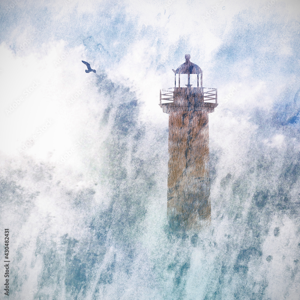 Big crashing waves in the lighthouse