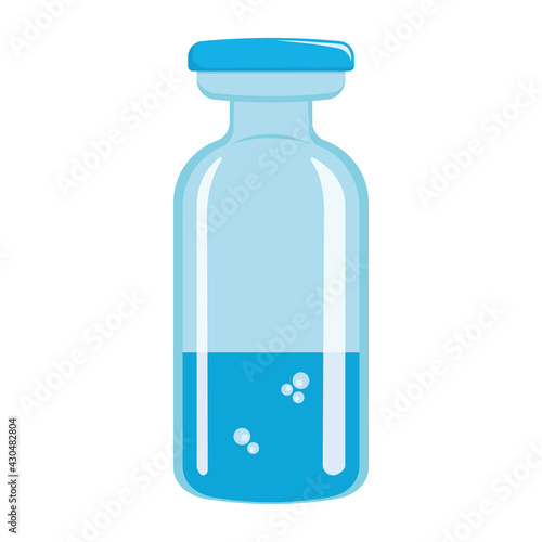 Blue vaccine or drug vial isolated on white background. Treatment or vaccination concept. Vector cartoon illustration.