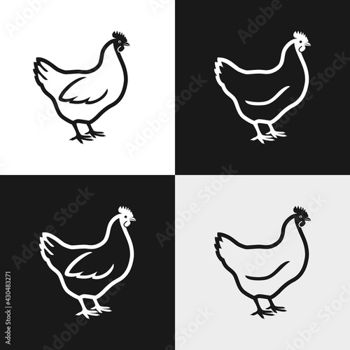 Hen icon set. Outline of hen chicken in simple flat style. Hen contour symbol. Vector Illustration.