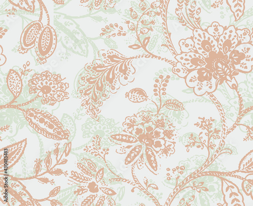 Banjara Floral pattern on grey background. Watercolor print. Seamless texture. Elegant template for fashion prints. Printing with in hand drawn style