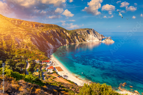 Famous Petani beach in Kefalonia island, Greece. View of Petani bay and beautiful beach, Kefalonia island, Greece
